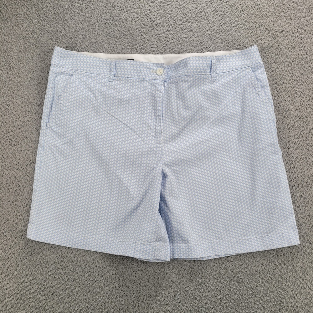 BROOKS BROTHERS Shorts Size 16 Chino 6.5" Inseam Hi Rise Blue White Print